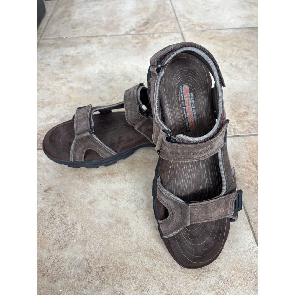 Skechers Mens Relaxed Fit Memory Foam 360 Brown Leather Sandals 11 Gander Alec